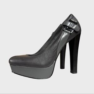 Calvin Klein Berly Grey Platform Heels 6.5 Chunky Buckle Wrap Industrial Y2K